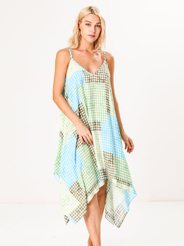 Mixed Plaid Beach Cover Up Dress